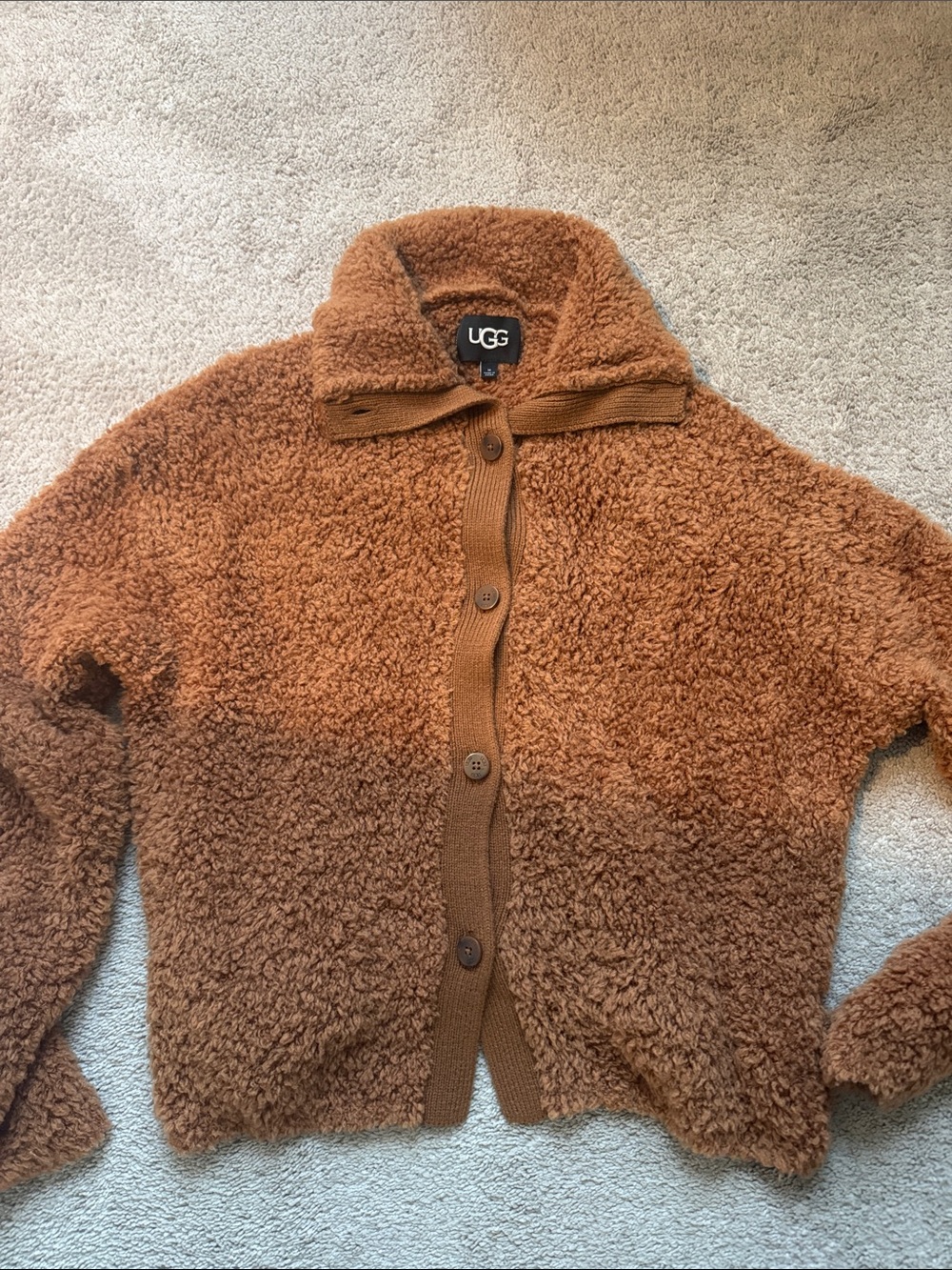 UGG Women's Chestnut Brown Teddy Sherpa Button Jacket